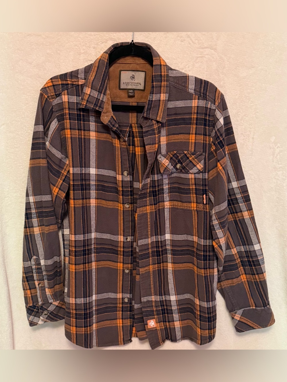 Legendary Whitetails Men's Brown & Orange Plaid Flannel Shirt Size Medium